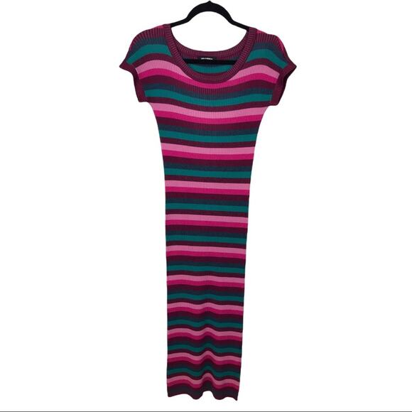 525 America Rib Knit Maxi Dress striped XS crew neck multicolored stretchy - Picture 2 of 7